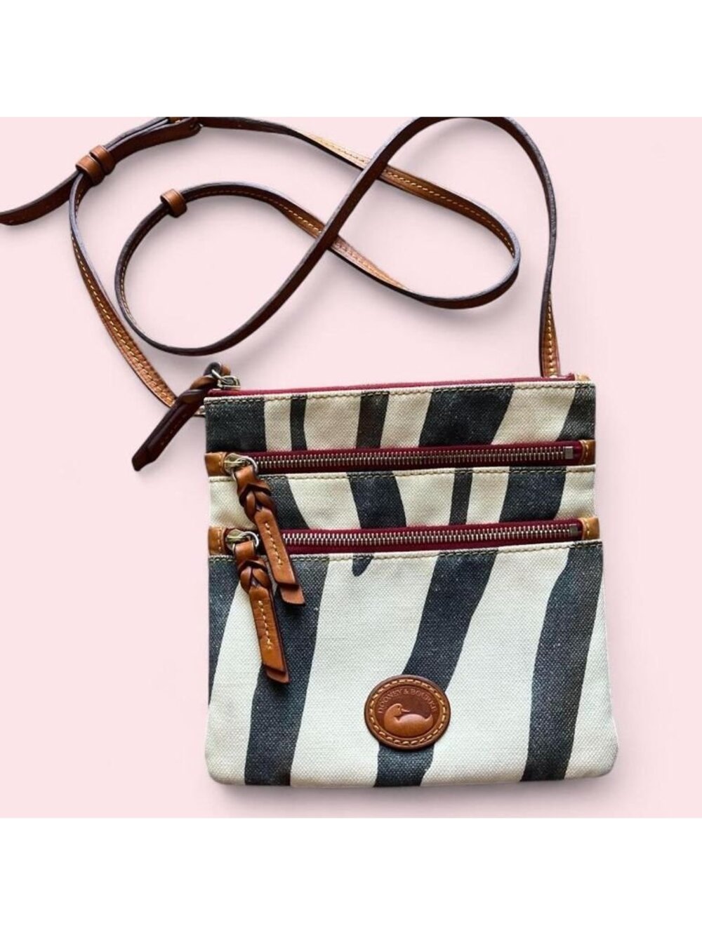 Dooney Bourke Zebra Striped Crossbody Feminine Utility Safari Shabby Chic Preppy